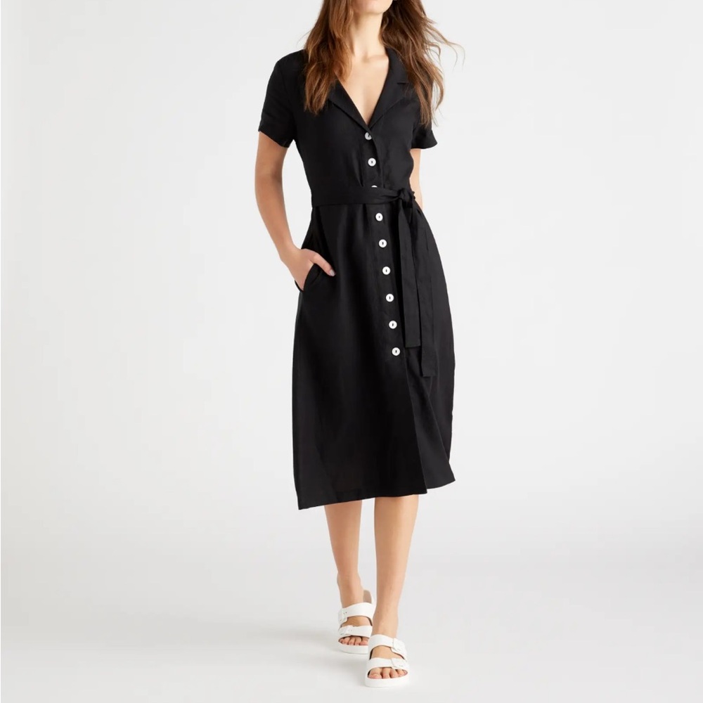 Quince Black Linen Dress
